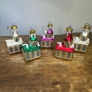 Christmas Tree Ornament handblown glass set of 5 Churches Religious Decor